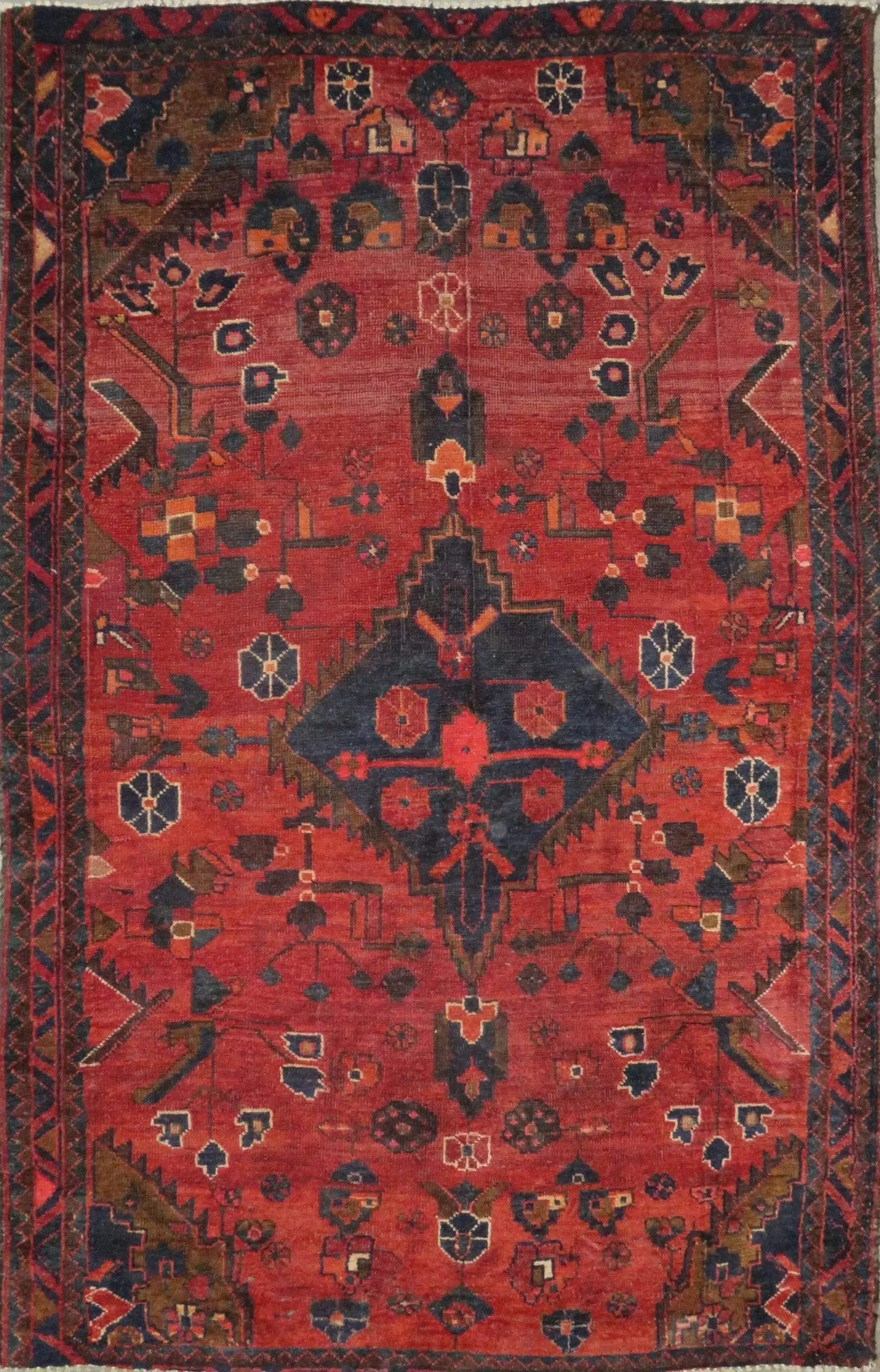 One Of The Kind Hand-Knotted Persian Wool Rug _ Luxurious Vintage Design, 6'8" x 4'4", Artisan Crafted